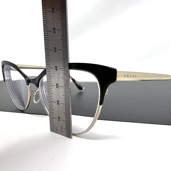 Prada Eyeglasses Frames VPR 55S QE3-1O1 Black Gold Cat Eye Full Rim 52-16-140 - Picture 9 of 10